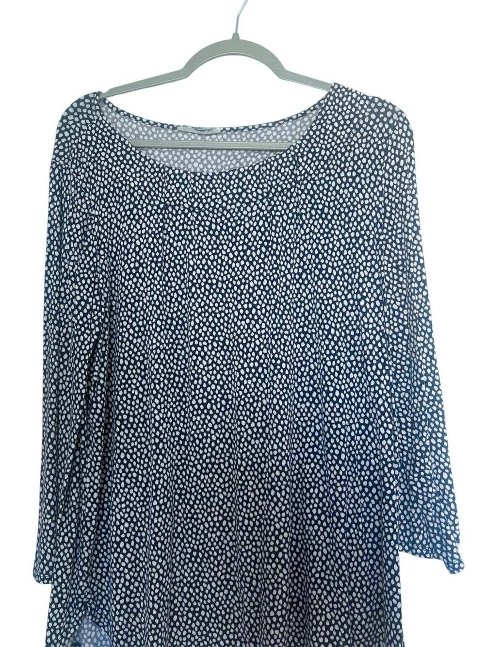 Blue & White Micro-Dot Long Sleeve Top